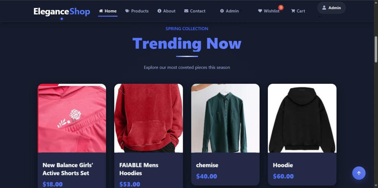EleganceShop e-commerce interface